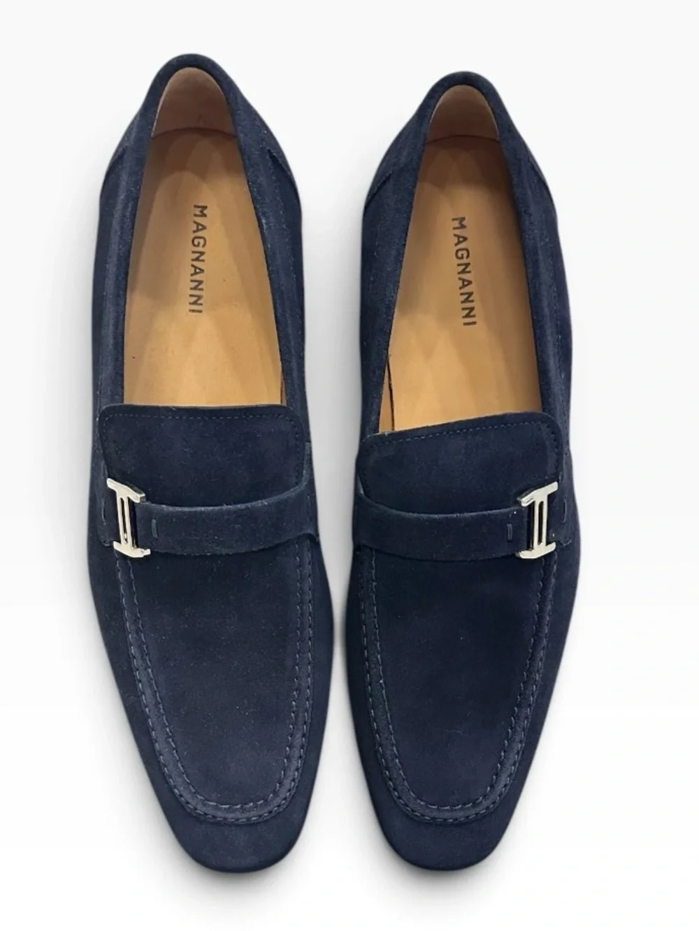 Magnanni Navy Blue Suede Bit Loafers Mens Dress Shoes 8.5 NIB Quiet Luxury $440